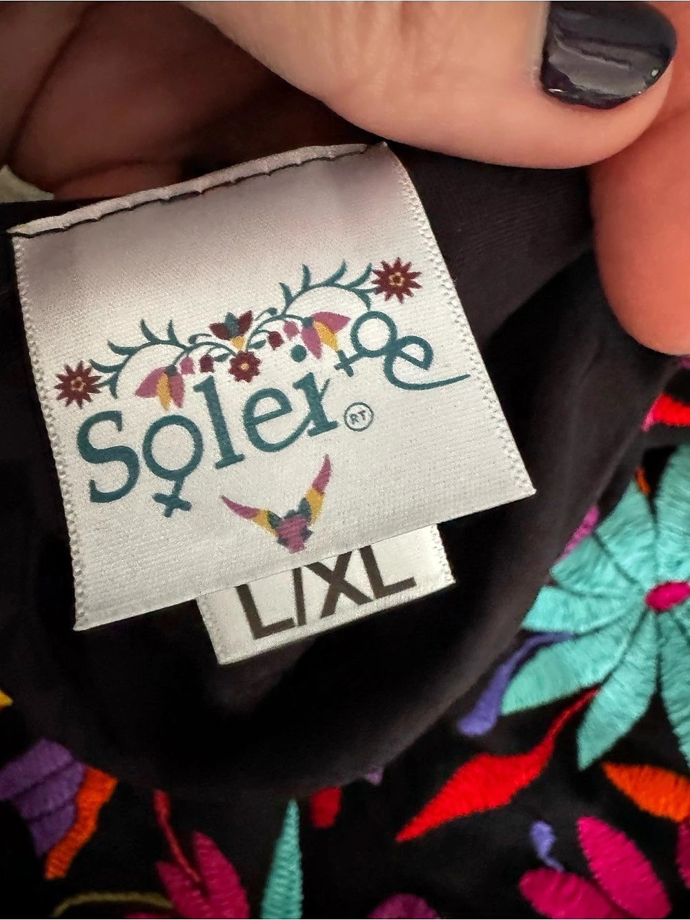 Solei Layla Embroidered Floral Maxi Dress Black & Multicolor L/XL - Picture 6 of 13